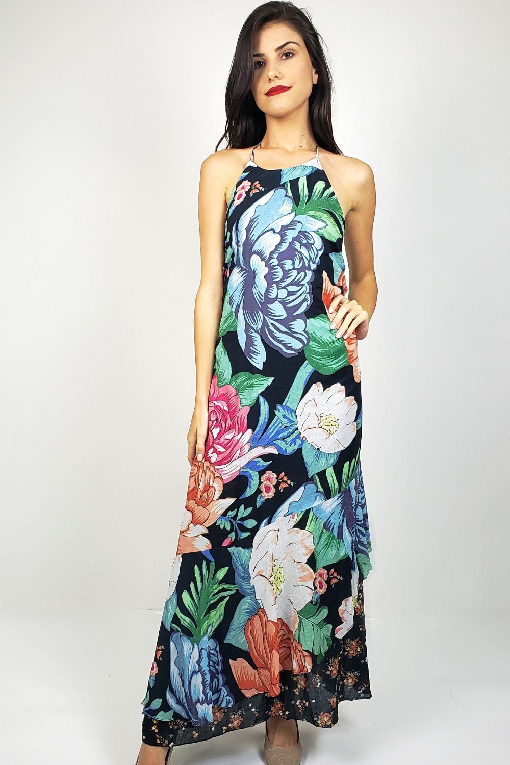 vestido maxi chita
