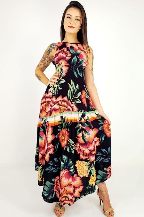 vestido longo de flores