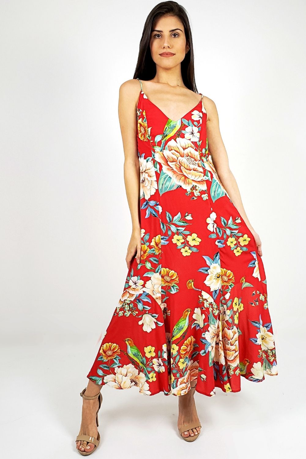 vestido floral tropical