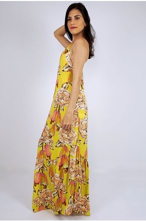 vestido longo chita bordada