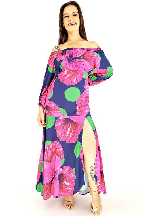 vestido floral ombro a ombro