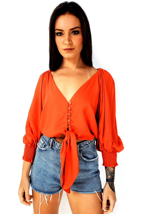 blusa cropped botoes farm
