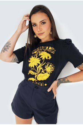 T-shirt-Feminina-Estampada-com-Mangas-Bufantes-Preta-Dimy-1