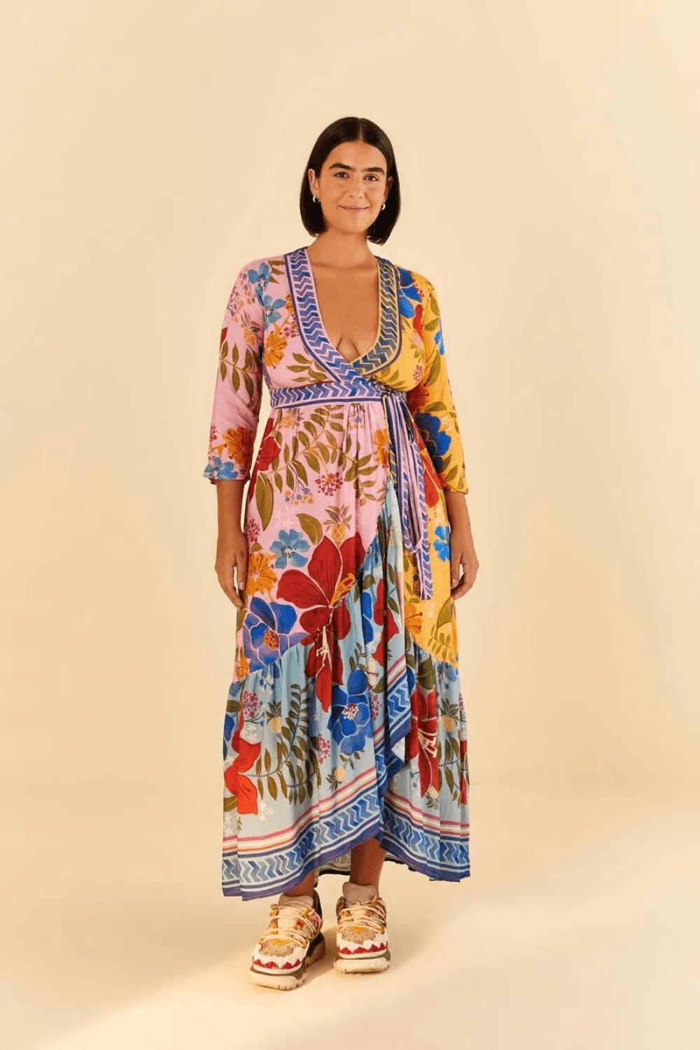 Vestido transpassado estampado 2025