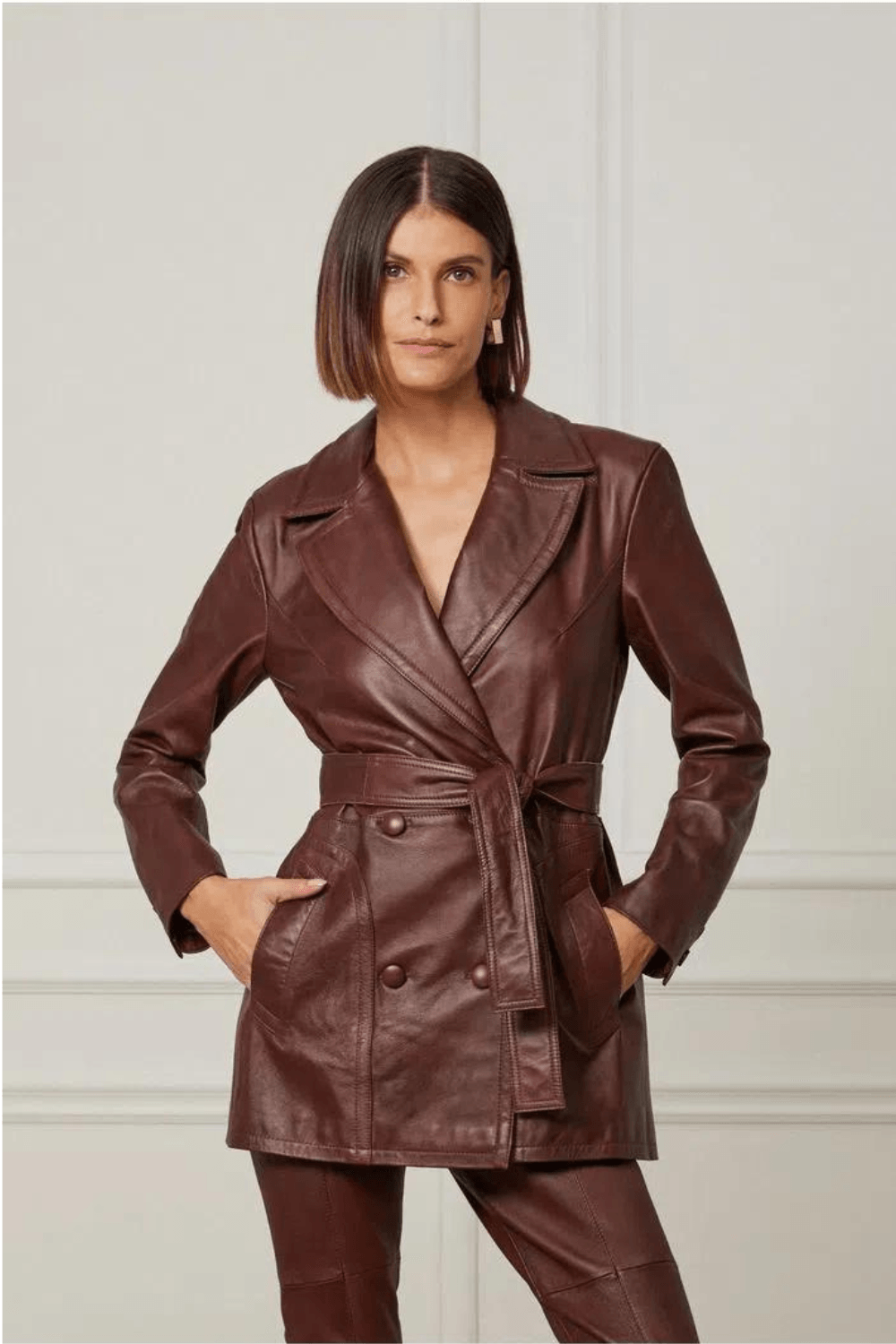 Couro Marrom Café Blazer De Couro Legitimo Feminino Jaqueta Lua De