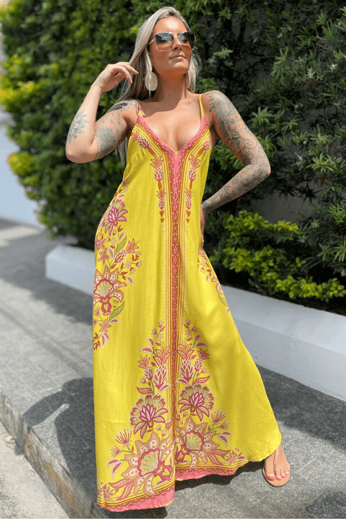 Yellow boho best sale maxi dress