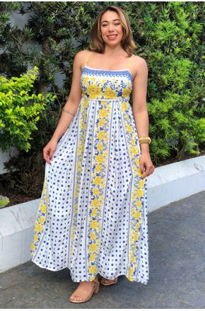 Vestido Longo Pregas Azulina Farm