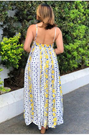 Vestido Longo Pregas Azulina Farm