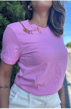 T-shirt manga curta com aplicação Lança Perfume