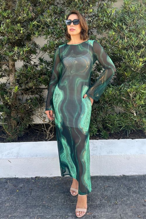 Vestido super midi manga longa Lança Perfume