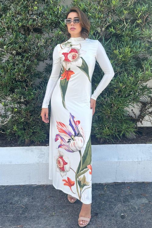 Vestido longo com gola Lança Perfume