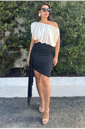 Vestido curto ombro único Lança Perfume