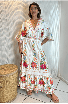 Vestido midi delicadeza em flor Farm