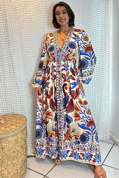 Vestido longo manga sonho de mar Farm