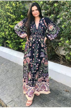 Vestido Longo Manga Jardim Maravilhoso Farm