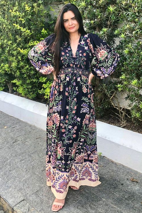 Vestido Longo Manga Jardim Maravilhoso Farm