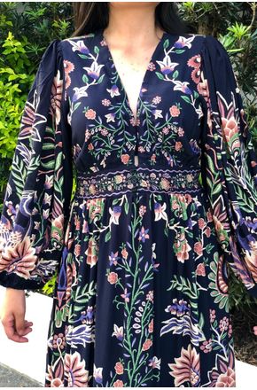 Vestido Longo Manga Jardim Maravilhoso Farm