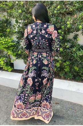 Vestido Longo Manga Jardim Maravilhoso Farm