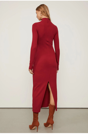 Vestido-De-Malha-Crepe-Marrom-Midi-Manga-Longa-Com-Fenda-Animale---M1