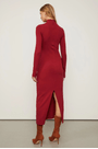 Vestido-De-Malha-Crepe-Marrom-Midi-Manga-Longa-Com-Fenda-Animale---M1