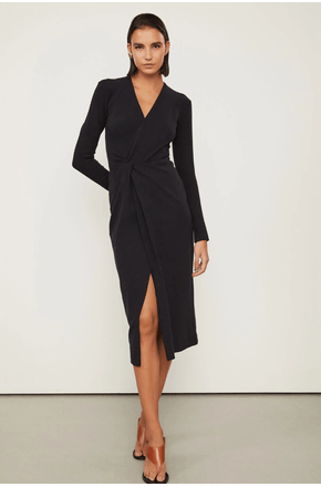 Vestido-Midi-Decote-v-Manga-Longa-Preto