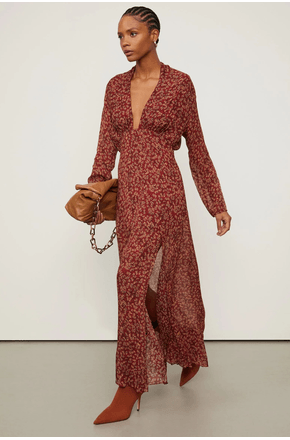 Vestido-De-Georgette-Estampado-Com-Fenda-Animale