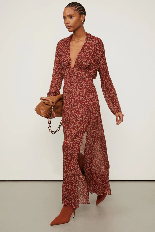 Vestido-De-Georgette-Estampado-Com-Fenda-Animale